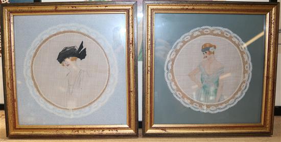 Set 1920s paintings of ladies
